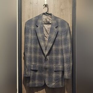Classic Gray And Blue Plaid Men's Blazer